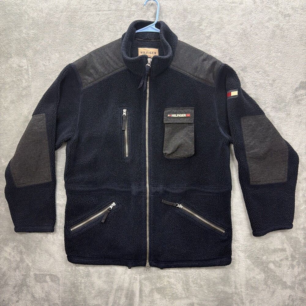 Vintage Tommy Hilfiger Expedition Jacket Men XL Black Polar Fleece Gorpcore 90s